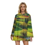 Countryside Landscape Nature Round Neck Long Sleeve Bohemian Style Chiffon Mini Dress