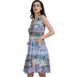 Art Psychedelic Mountain Sleeveless V-Neck Skater Dress with Pockets