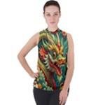 Chinese New Year – Year of the Dragon Mock Neck Chiffon Sleeveless Top