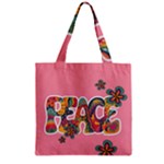 Flower Power Hippie Boho Love Peace Text Pink Pop Art Spirit Zipper Grocery Tote Bag