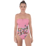 Flower Power Hippie Boho Love Peace Text Pink Pop Art Spirit Tie Back One Piece Swimsuit