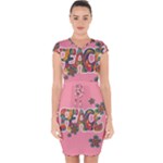 Flower Power Hippie Boho Love Peace Text Pink Pop Art Spirit Capsleeve Drawstring Dress 
