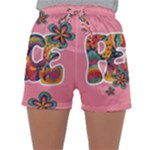 Flower Power Hippie Boho Love Peace Text Pink Pop Art Spirit Sleepwear Shorts