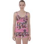 Flower Power Hippie Boho Love Peace Text Pink Pop Art Spirit Tie Front Two Piece Tankini