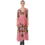 Flower Power Hippie Boho Love Peace Text Pink Pop Art Spirit Button Up Boho Maxi Dress