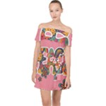 Flower Power Hippie Boho Love Peace Text Pink Pop Art Spirit Off Shoulder Chiffon Dress