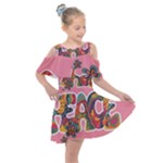 Flower Power Hippie Boho Love Peace Text Pink Pop Art Spirit Kids  Shoulder Cutout Chiffon Dress