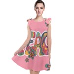 Flower Power Hippie Boho Love Peace Text Pink Pop Art Spirit Tie Up Tunic Dress