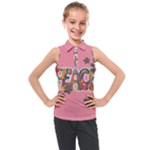 Flower Power Hippie Boho Love Peace Text Pink Pop Art Spirit Kids  Sleeveless Polo T-Shirt