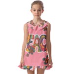 Flower Power Hippie Boho Love Peace Text Pink Pop Art Spirit Kids  Pilgrim Collar Ruffle Hem Dress