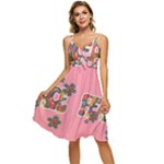 Flower Power Hippie Boho Love Peace Text Pink Pop Art Spirit Sleeveless Tie Front Chiffon Dress