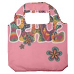 Flower Power Hippie Boho Love Peace Text Pink Pop Art Spirit Premium Foldable Grocery Recycle Bag