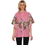Flower Power Hippie Boho Love Peace Text Pink Pop Art Spirit Women s Batwing Button Up Shirt