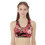 Pink Roses Flowers Love Nature Sports Bra with Border