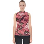 Pink Roses Flowers Love Nature Mock Neck Shell Top