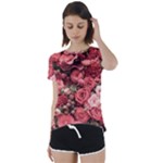 Pink Roses Flowers Love Nature Short Sleeve Open Back T-Shirt