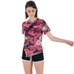 Pink Roses Flowers Love Nature Asymmetrical Short Sleeve Sports T-Shirt