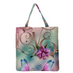 Love Amour Butterfly Colors Flowers Text Grocery Tote Bag