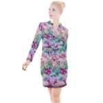 Love Amour Butterfly Colors Flowers Text Button Long Sleeve Dress