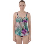 Love Amour Butterfly Colors Flowers Text Twist Front Tankini Set