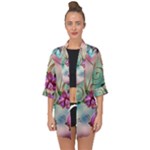 Love Amour Butterfly Colors Flowers Text Open Front Chiffon Kimono