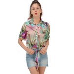 Love Amour Butterfly Colors Flowers Text Tie Front Shirt 