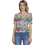 Love Amour Butterfly Colors Flowers Text Puffed Short Sleeve Button Up Jacket