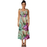 Love Amour Butterfly Colors Flowers Text Tie-Strap Tiered Midi Chiffon Dress