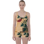 Arch Stairs Sun Branches Leaves Boho Bohemian Botanical Minimalist Nature Tie Front Two Piece Tankini