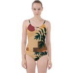 Arch Stairs Sun Branches Leaves Boho Bohemian Botanical Minimalist Nature Cut Out Top Tankini Set