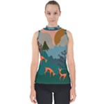 Roe Deer Animal Boho Bohemian Nature Mock Neck Shell Top