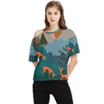 Roe Deer Animal Boho Bohemian Nature One Shoulder Cut Out T-Shirt