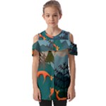 Roe Deer Animal Boho Bohemian Nature Fold Over Open Sleeve Top