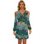 Roe Deer Animal Boho Bohemian Nature Long Sleeve Waist Tie Ruffle Velvet Dress