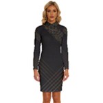 Black Background With Gold Lines Long Sleeve Shirt Collar Bodycon Dress