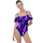 Triangles, Triangle, Colorful Frill Detail One Piece Swimsuit