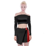 Abstract Black & Red, Backgrounds, Lines Off Shoulder Top with Mini Skirt Set