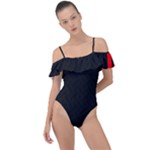 Abstract Black & Red, Backgrounds, Lines Frill Detail One Piece Swimsuit