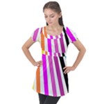 Colorful Multicolor Colorpop Flare Puff Sleeve Tunic Top