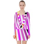 Colorful Multicolor Colorpop Flare V-neck Bodycon Long Sleeve Dress
