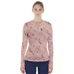 Lines Dots Pattern Abstract Art V-Neck Long Sleeve Top