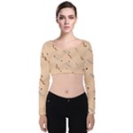 Lines Dots Pattern Abstract Art Velvet Long Sleeve Crop Top