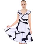Black And White Swirl Background Cap Sleeve Front Wrap Midi Dress