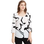 Black And White Swirl Background Chiffon Quarter Sleeve Blouse