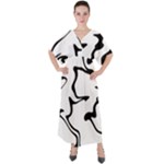Black And White Swirl Background V-Neck Boho Style Maxi Dress