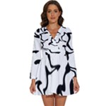 Black And White Swirl Background Long Sleeve V-Neck Chiffon Dress 
