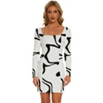 Black And White Swirl Background Long Sleeve Square Neck Bodycon Velvet Dress