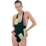 Elements Scribbles Wiggly Line Backless Halter One Piece Swimsuit