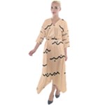 Lines Dots Pattern Abstract Quarter Sleeve Wrap Front Maxi Dress