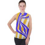 Print Pattern Warp Lines Mock Neck Chiffon Sleeveless Top